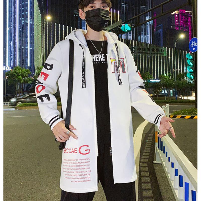 M Print Jacket Hooded Coat Spring Men Windbreaker Soft Comfortable Parka Casual Loose Top Long