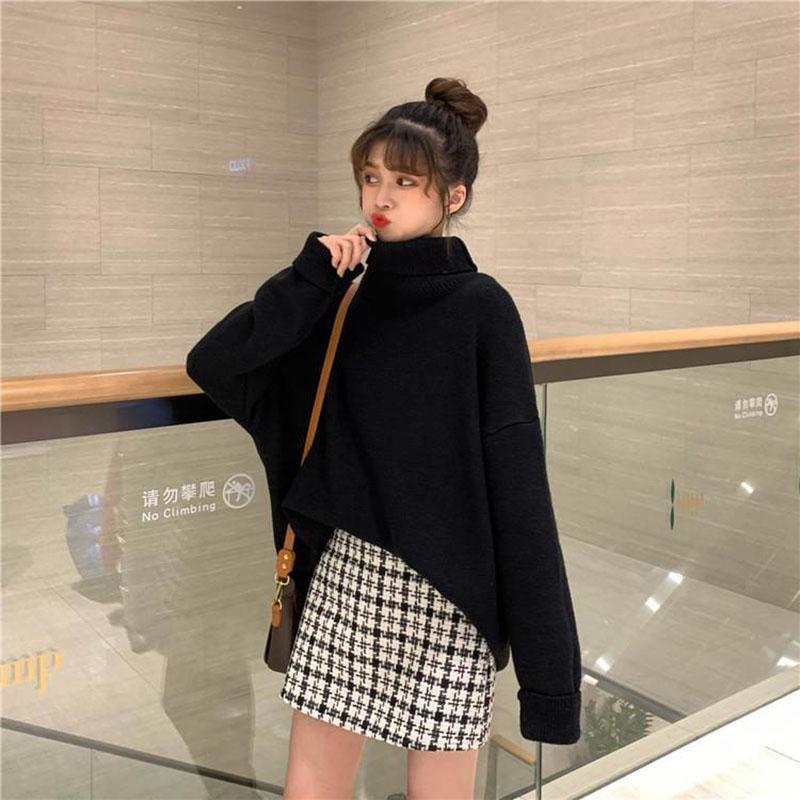 Winter Warm Thick Sweater Loose Pullover All-match Jacket Solid Color Knitted Women's Top