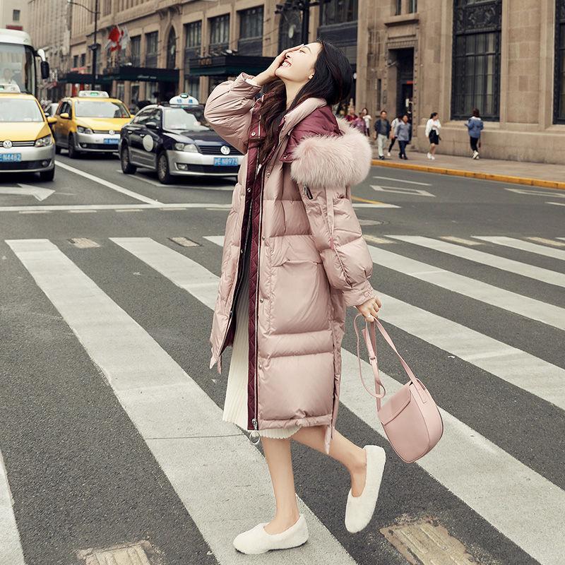 Fashion Trend Long Hooded Fur Collar Women's Down Jacket Autumn and Winter Plus Down Thickening Warm White Duck Down Jacket