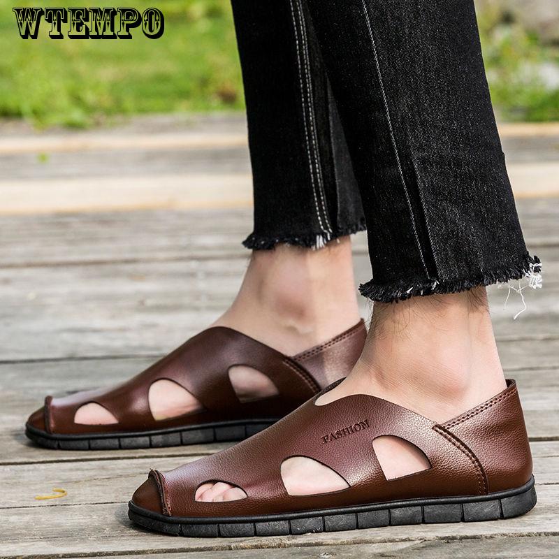 Sandals Summer Men's Quality Shoes Leather Men Sandals Comfortable Slip on Slippers