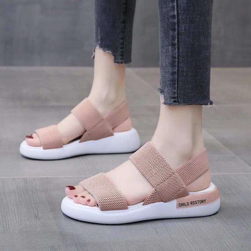 Women's Summer Light Cool Shoes Soft Sole Flat Casual Elastic Band Sandals Anti-slip Simple Outdoor Versatile Sandals