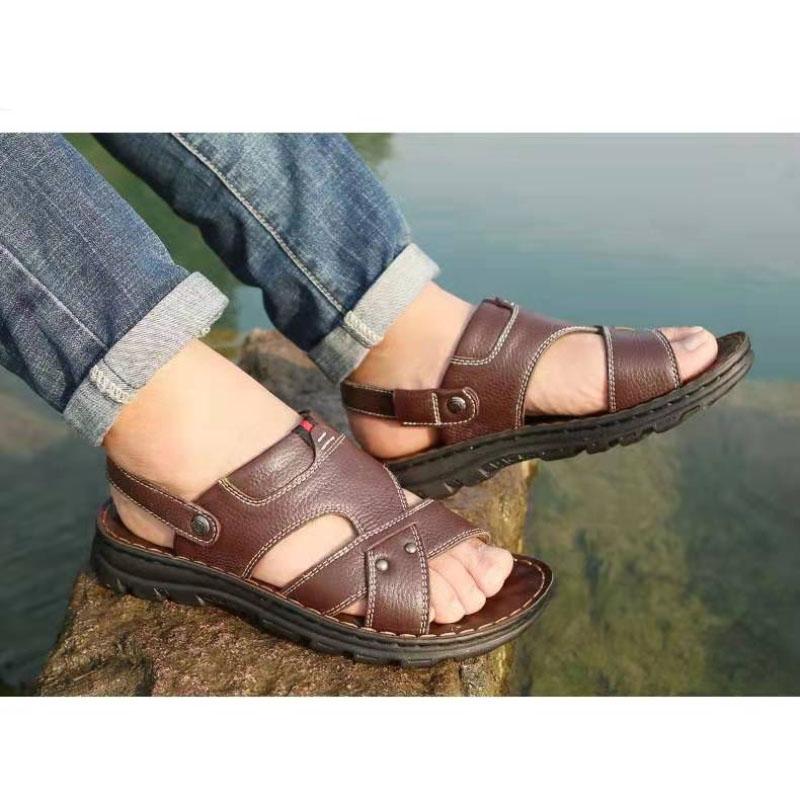 Spring Summer Men's Sandals Soft Leather Sandals Leather Beach Shoes Casual Men's Shoes Thick-soled Slippers