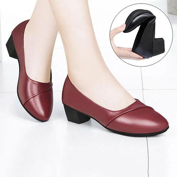 Women's Spring and Autumn Single Shoes Shallow Mouth Round Toe Soft Leather Shoes Soft Sole Low Heels All-match Work Shoes