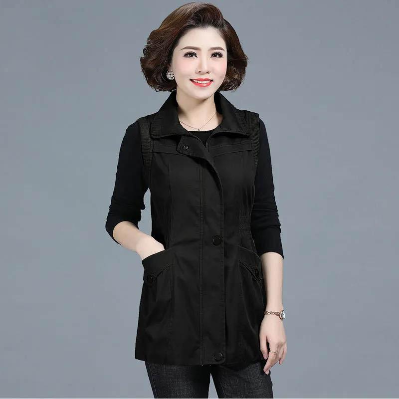 Spring and Autumn Middle-aged and Elderly Women's Mothers Wear Vest Vest Slim Slim Waistcoat Jacket Waistcoat Loose Ladies Tops