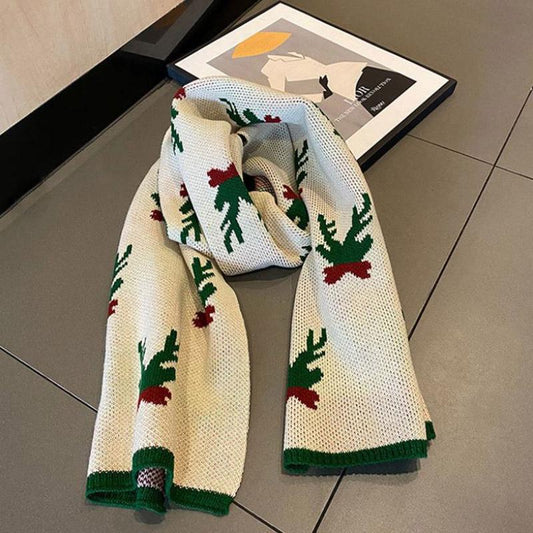 Women's Scarf Winter Wild Knitting Printing Wool Scarf Handmade Thickening Warm Christmas Scarf Christmas Gift