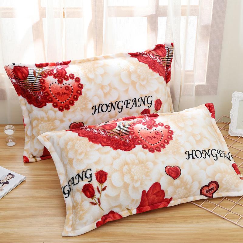 Coral Velvet Pillowcase Flannel Pillow Cover Winter Thicken A Pair of Pure Color Zipper Pillowcases 48*74cm