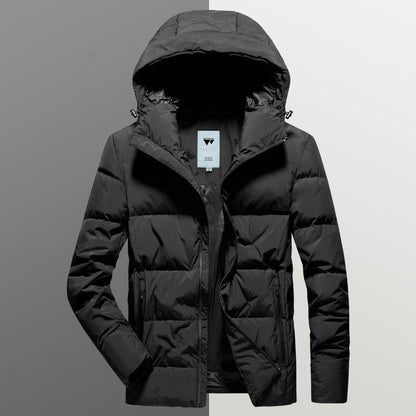 Fashionable Hooded Quality Men's Down Jacket Young and Middle-aged Cold-proof Warmth Thick Real White Duck Down Jacket