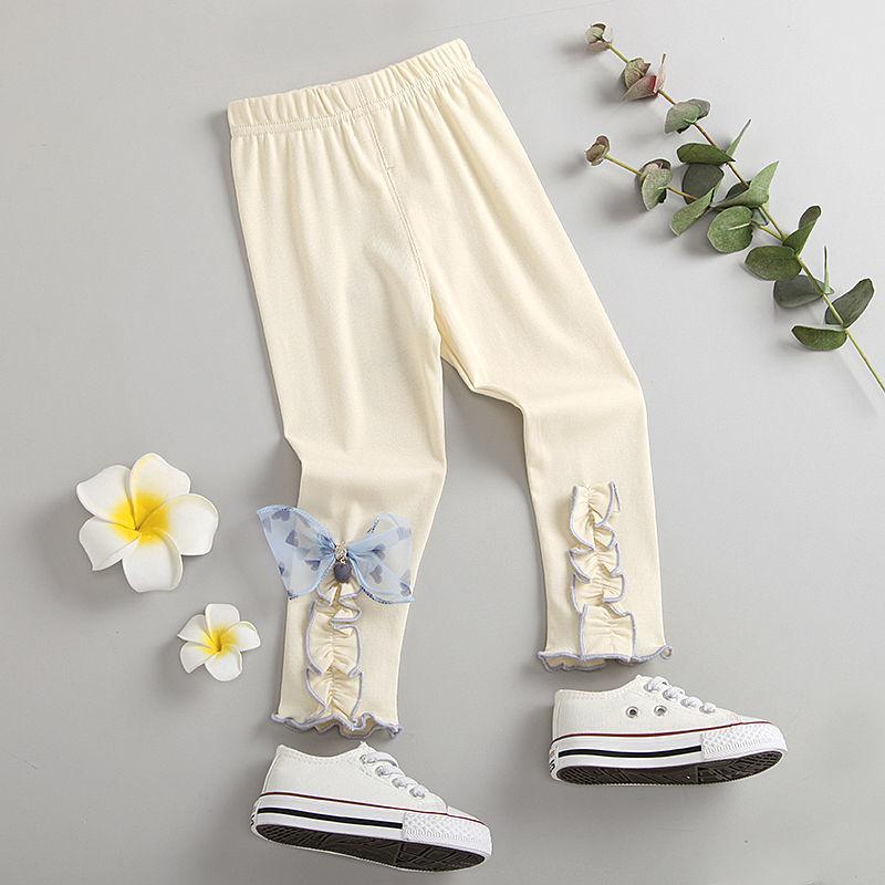 Girls' Leggings Children's Spring and Autumn Thin Bow Korean Cropped Trousers Stretch Pants Baby Outer Wear and Inner Wear