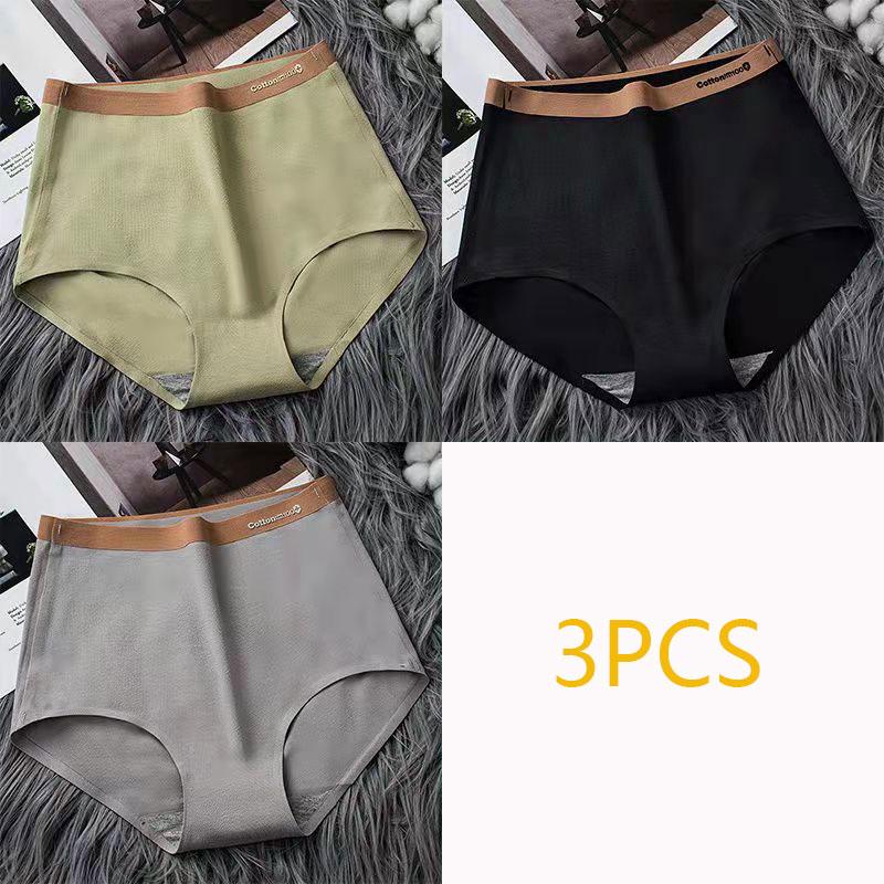 3PCS High Waist Underwear Women's Cotton Antibacterial Seamless Belly Tightening Plus Size Breathable Briefs