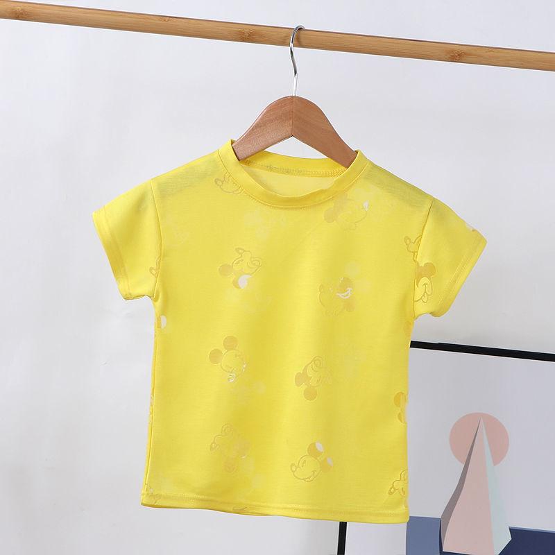 Boys Short-sleeved T-shirt Summer Girl Short-sleeved Hollow T-shirt Children's Solid Color Round Neck Ice Silk Top