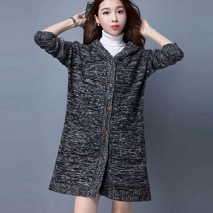 Autumn and Winter Knitted Cardigan Jacket Mid-length Loose Thick Sweater Fashion Simple Female Top