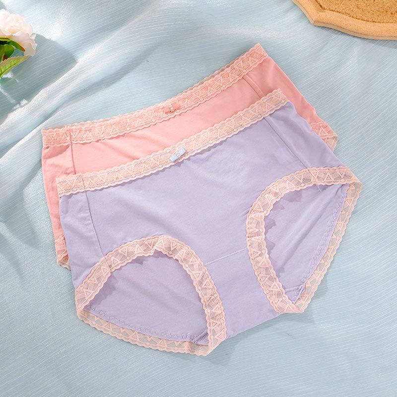 Women's Large Size Solid Color Cotton Crotch Underpants Female Soft Breathable Low-waist Seamless Lace Briefs