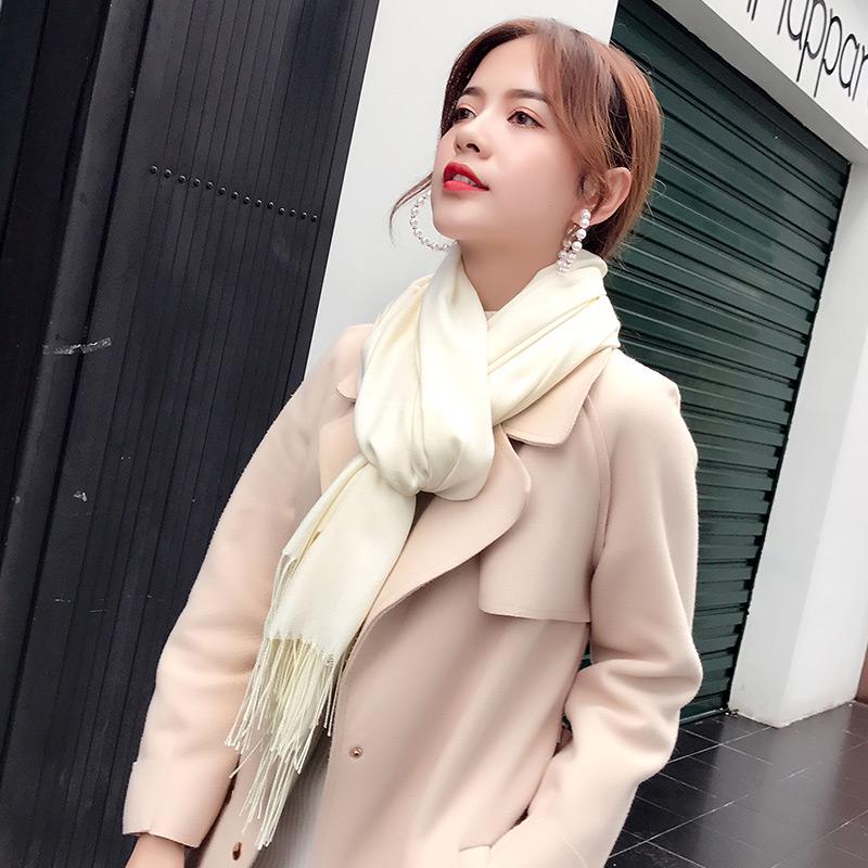 Women Cashmere Scarves with Tassel Soft Solid Color Warm Long Wraps Scarf Casual Lady Winter Shawl