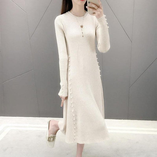 Autumn and Winter Long Over-the-knee Sweater Skirt Half-high Collar with Knitted Bottoming Shirt Fashion Casual Women Sweater Dress