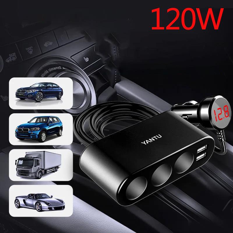 Digital Display Car Charger 120W 5-in-1 Fast Charging Adapter Multifunctional Car Socket Cigarette Lighter Head Power Converter