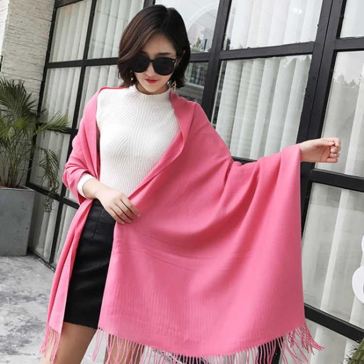 Women Solid Color Cashmere Scarves with Tassel Lady Long Scarf  Female Shawl Men Scarf