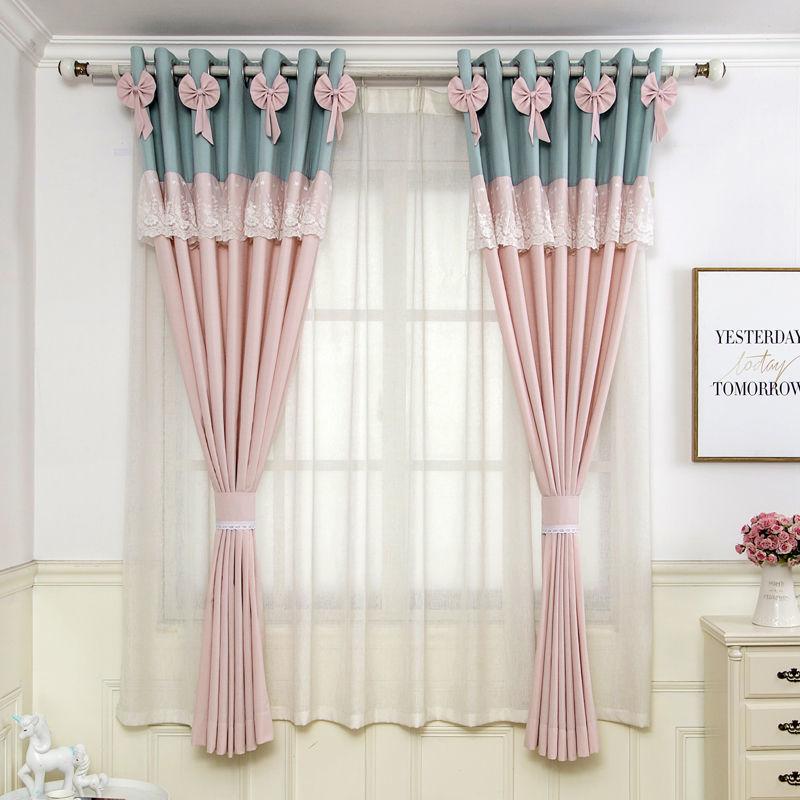 Girl Bedroom Curtains, Girlish Princess Wind, Pink Dreamy Children, Small Fresh Cotton and Linen Semi-shading Finished Curtains (130×270cm)