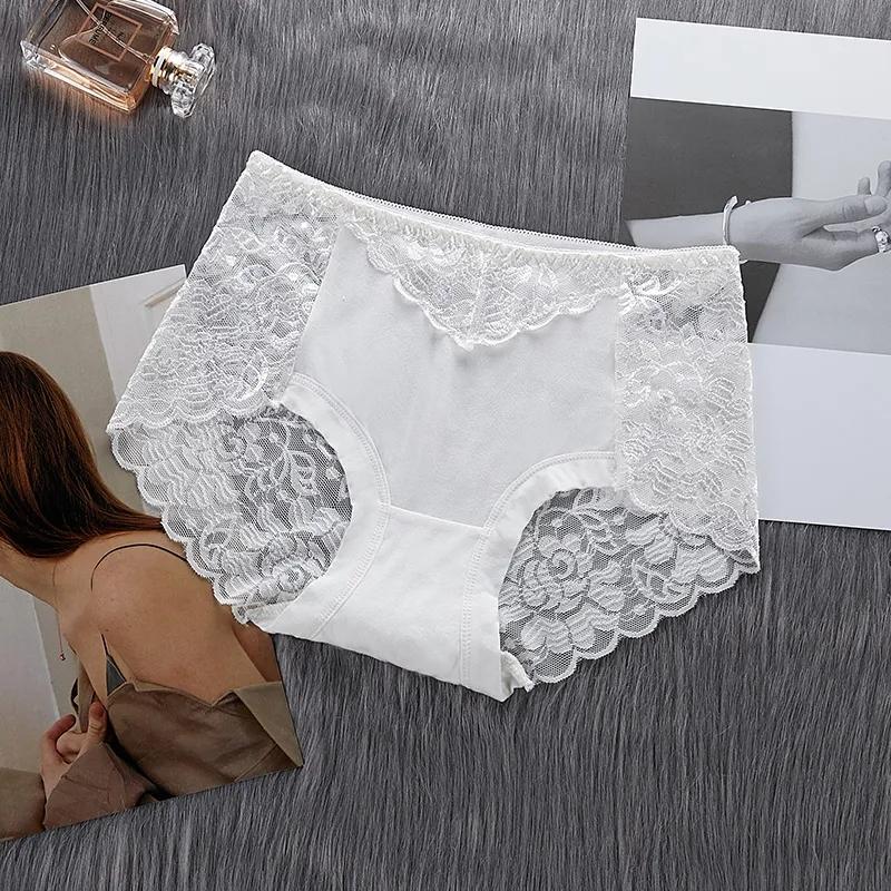 3PCS Women's Panties Sexy Lace Mid-waist Transparent Seamless Underwear Hip-lifting Thin Section Mid-low Waist Briefs