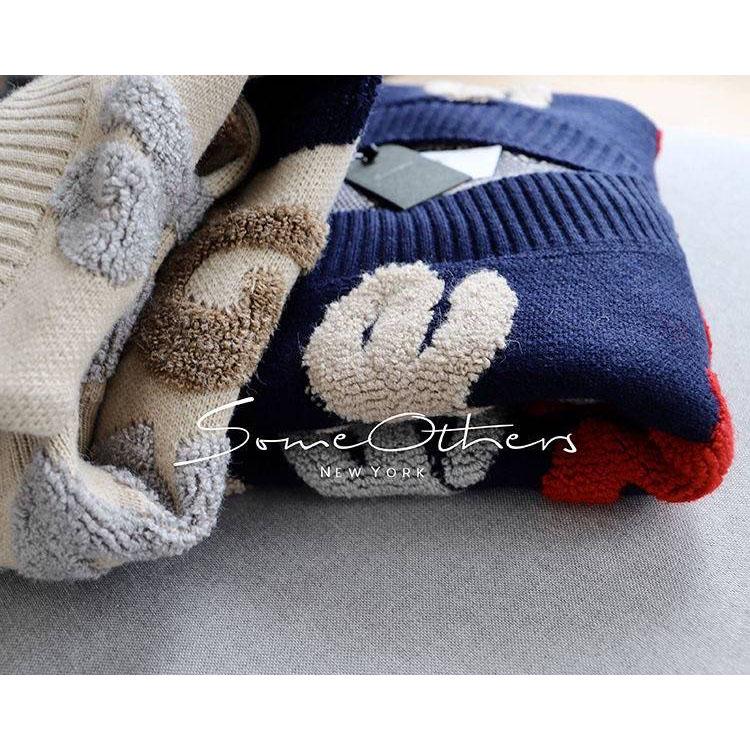 V-neck Sweater Women's Korean of Letter Loose Large Size Lazy Wind Thickened Cardigan Knitting Tops