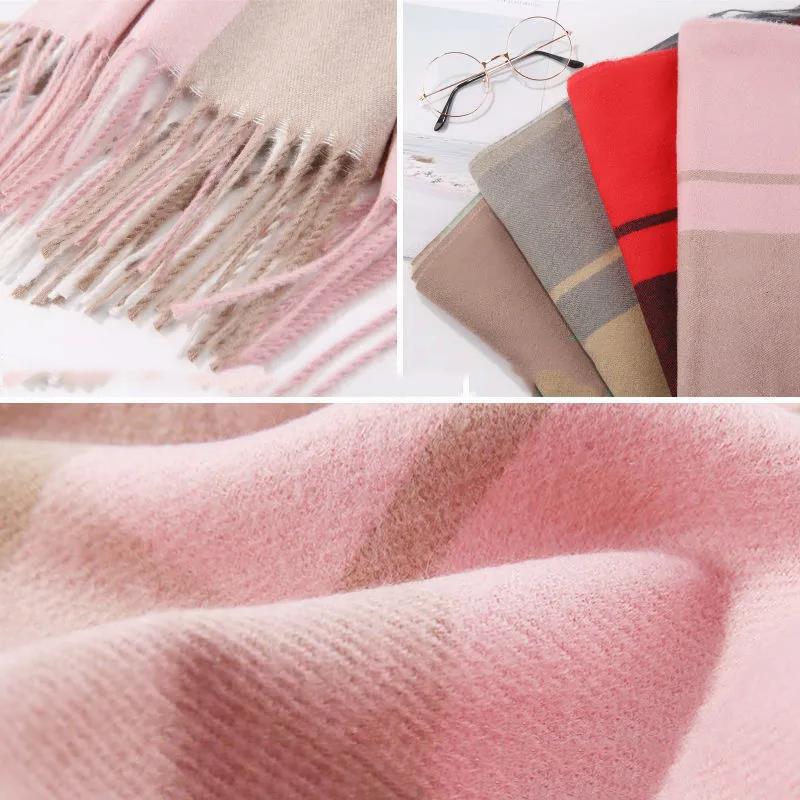 Imitation Cashmere Plaid Winter Scarf Women Winter Models All-match Thick Warmth Tassel Shawl Dual-use Scarf Soft Fabric