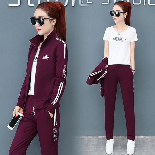 Spring and Autumn Women 3pcs set Wild Long Sleeve Casual Sweatshirt Set Large Size