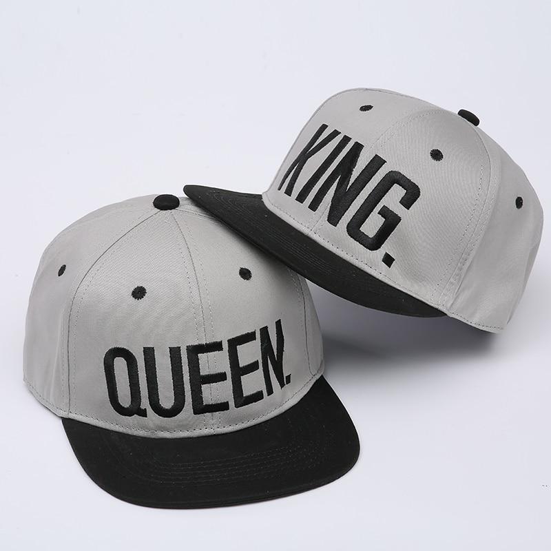 Color King Queen Embroidery Snapback Hat Acrylic Men Women Couple Baseball Cap