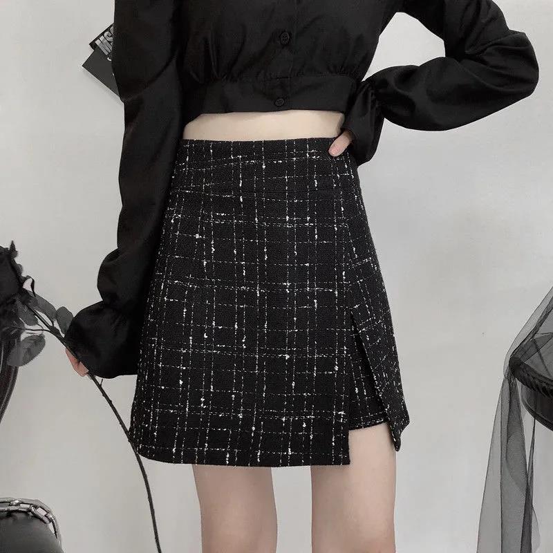 Half-length Skirt Autumn and Winter Women's High-waist Woolen Short Skirt Covering The Crotch A-line Skirt Was Thin Irregular Skirtl Fragrant Skirt