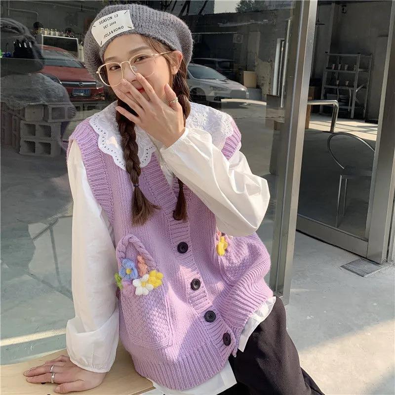 One-piece All-match Cardigan Knitted Vest Sweater Loose Casual Sweet Style Sleeveless Sweater Jacket Women's Thin Sweater Top