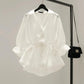 V-neck Waist Skirt Shirt Women's Summer Spring Summer Autumn Korean Chiffon Loose Ruffled Blouse Baby Shirt