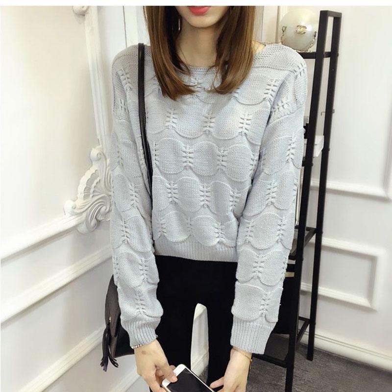 Solid Color Sweater Spring and Autumn Women's Round Neck Loose Short Sweater Fashion Long Sleeves