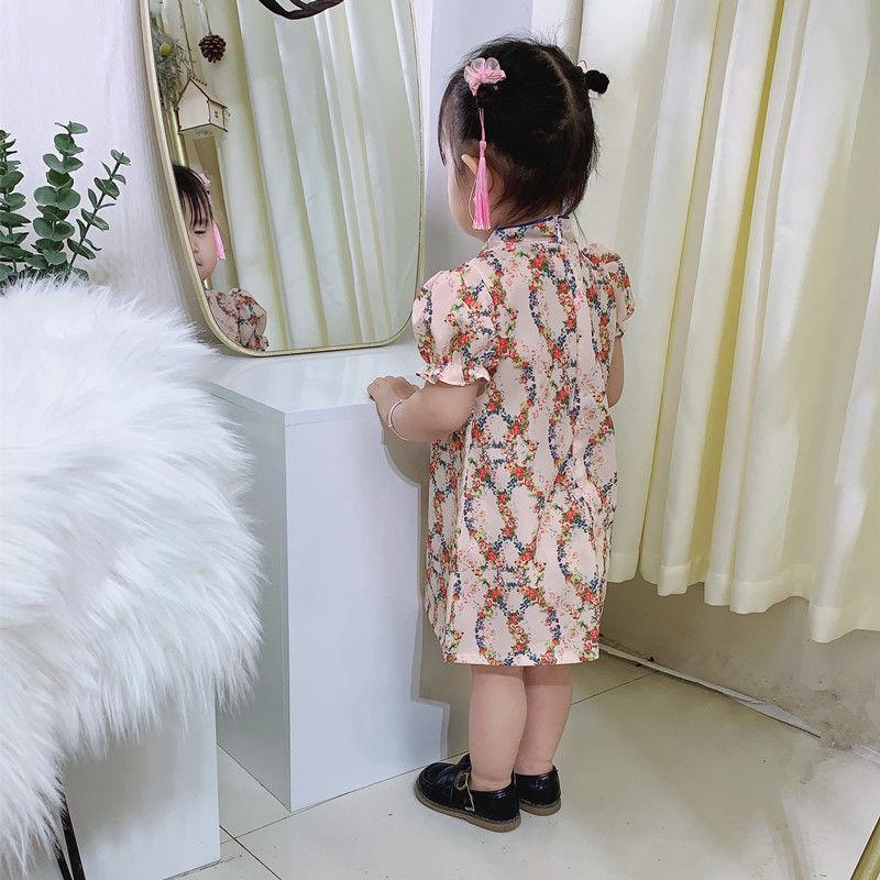 Girls Cheongsam Summer Girl Baby Puff Sleeve Dress Western Style Little Girl Dress