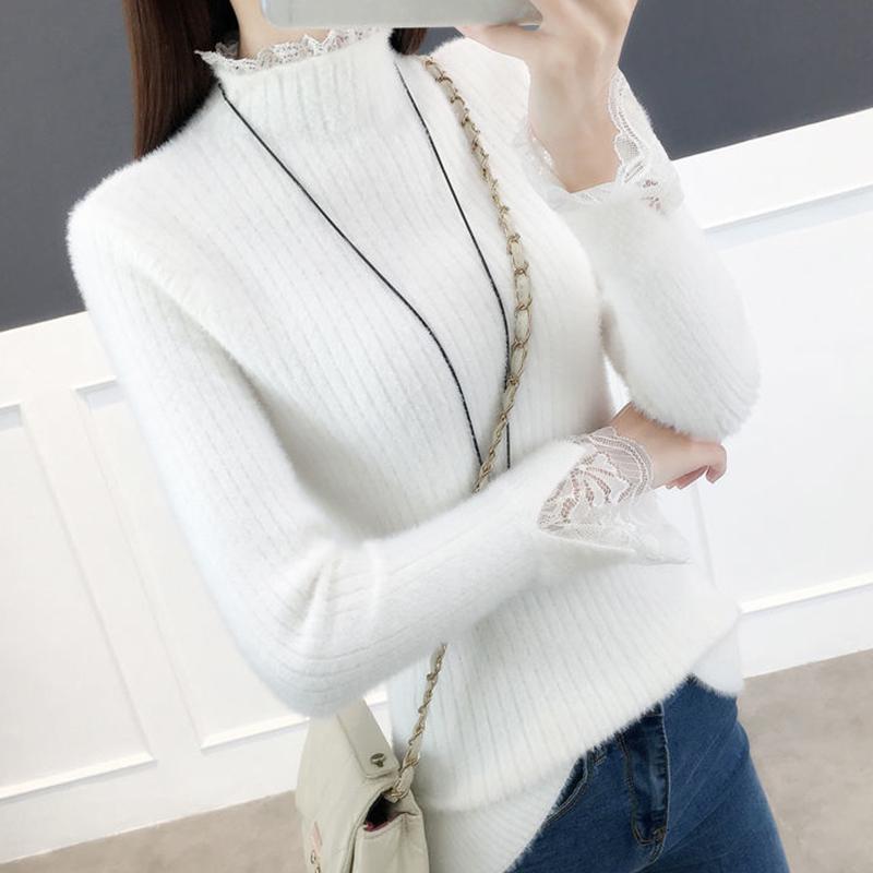 Half-high Collar Mink Velvet Women's Sweater Bottoming Shirt with Autumn and Winter Tight-fitting Sexy and Thin Korean Women's Top Sweater