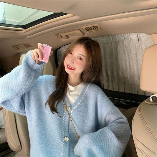 Retro Solid Color Knitted Cardigan Sweater Women Loose Jacket Autumn  Winter All-match Jacket Women's Outer Wear