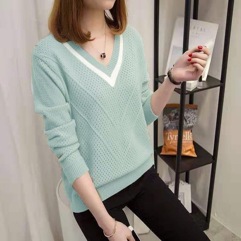 Bottoming openwork shirt spring and autumn models ladies loose large size sweater long sleeves