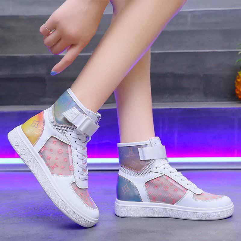 Plus Size 35-40 Summer Women Leather High-top Sneakers Students Breathable Running Basketball Shoes Shockproof Non-slip Skate Shoes