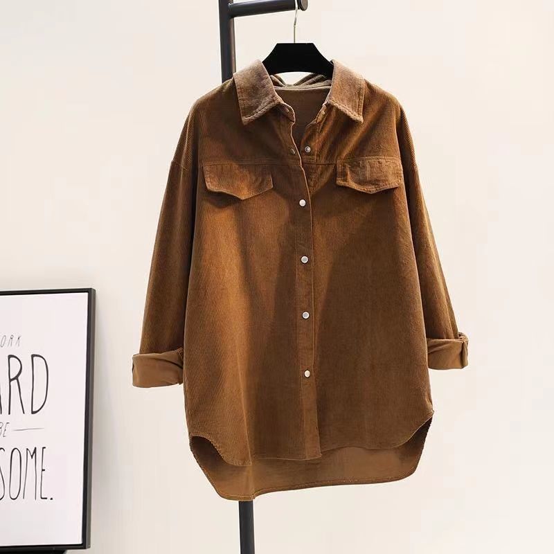 Mid-length Corduroy Shirt Women's Spring and Summer Thickened Double-pocket Shirt Coat Cardigan