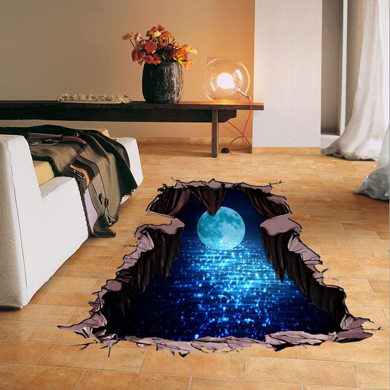 New 3d Cosmic Space Wall Sticker Floor Sticker Galaxy Star Home Decoration For Kids Room Living Room