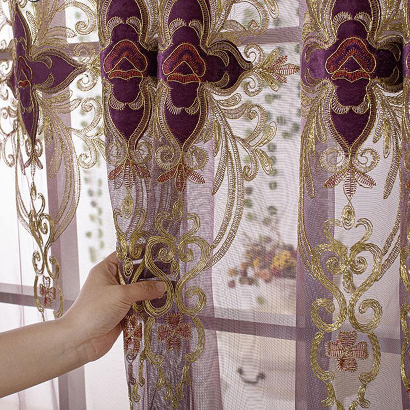 1/2pcs Luxury European Style Hollow Embroidered Curtains Living Room Balcony Bedroom Chenille Gauze Double Layers Curtain