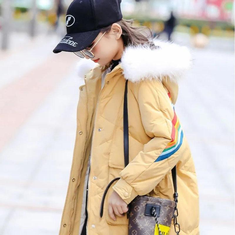 Girls' Winter Padded Down Padded Jacket Korean Girl Mid-length Coat Warm and Windproof Top