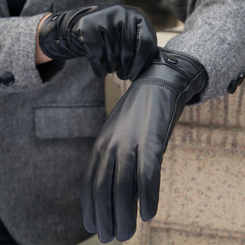 Thick gloves Man fashion gloves Plush Cotton gloves Windproof gloves Winter Warm Leather gloves