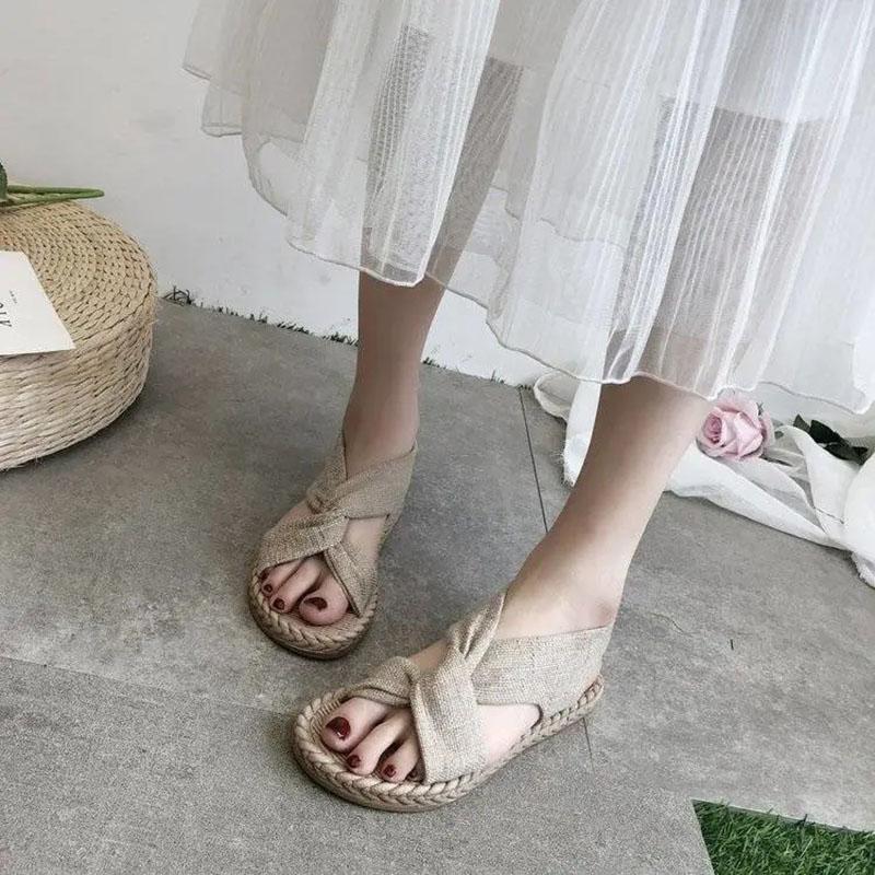 Flat-bottomed Sandals Women's Summer All-match Denim Cloth Cover Roman Shoes Korean Version Non-slip Wear-resistant Sandals