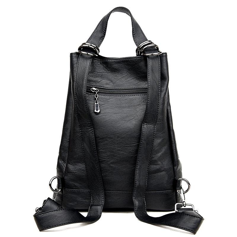 Durable Fashion Women Pu Leather Black Bagpack Female Rucksack Shoulder Bag