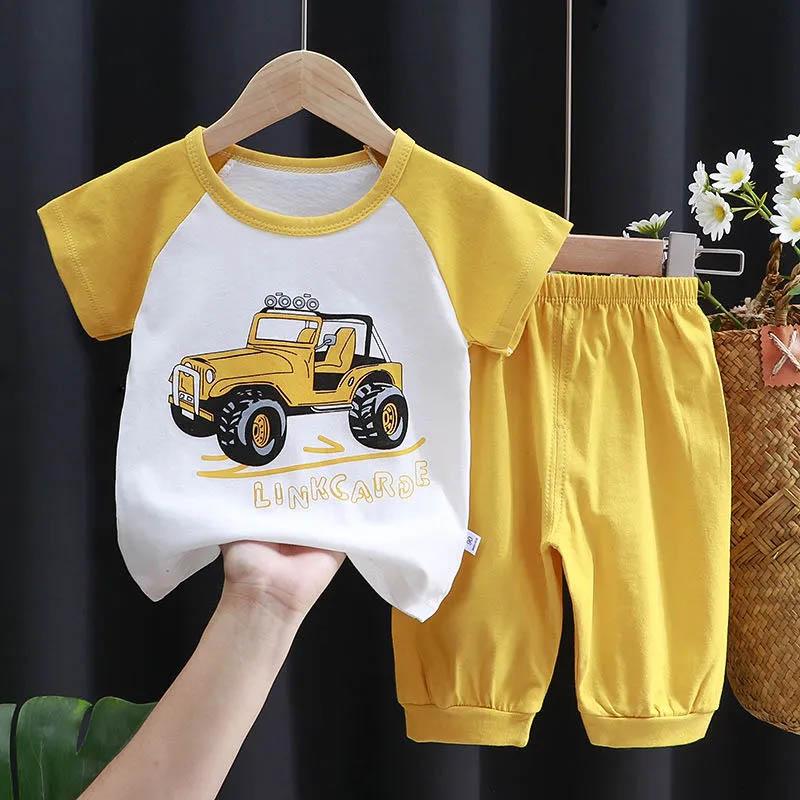 Summer Children's Cotton Short-sleeved Suit Soft Skin-friendly Half-sleeve Pants Boys and Girls Summer Baby Two-piece Suit