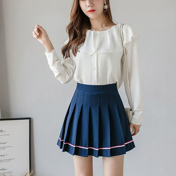 Pleated Skirt High Waist Short Skirt Korean Half Length Skirt Spring and Summer Student Anti Light Solid Color Short Skirt