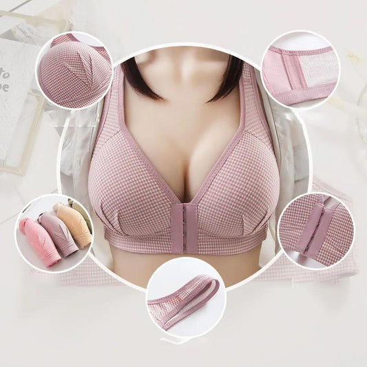 Front Buckle Pure Cotton Vest Underwear Women's Non-wireless Breastfeeding Anti-sagging Micro-adjustable Bra Light and Breathable