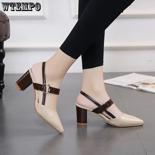 Women Slippers Pointed Toe High Heels Slippers Ladies Fashion Women Pumps Chunky Heel Sandals Shoes