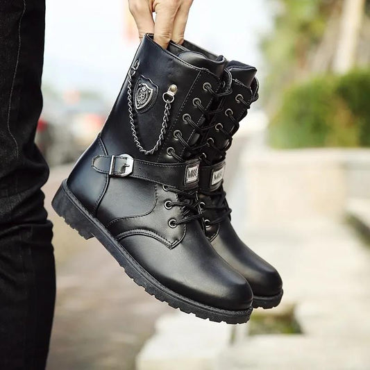 Korean Style Trendy Men's Boots Autumn and Winter Men's High Boots Casual Martin Boots Youth British High-top Leather Boots