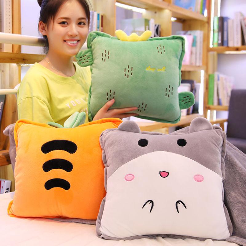 Multifunctional Pillow Quilt Dual-use Office Backrest Cushion Three-in-one Nap Blanket Nap Pillow Artifact Coral Velvet Air Conditioning Quilt