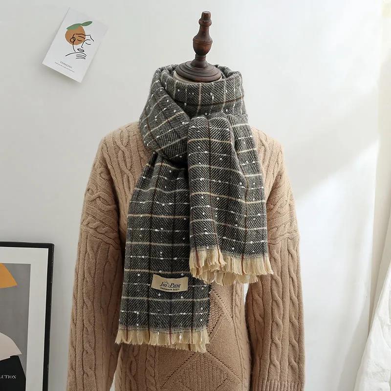 Winter Imitation Cashmere Scarf Korean Fashion Fringed Plaid Scarf Women's Dual-use Lengthened Thick Shawl Scarf