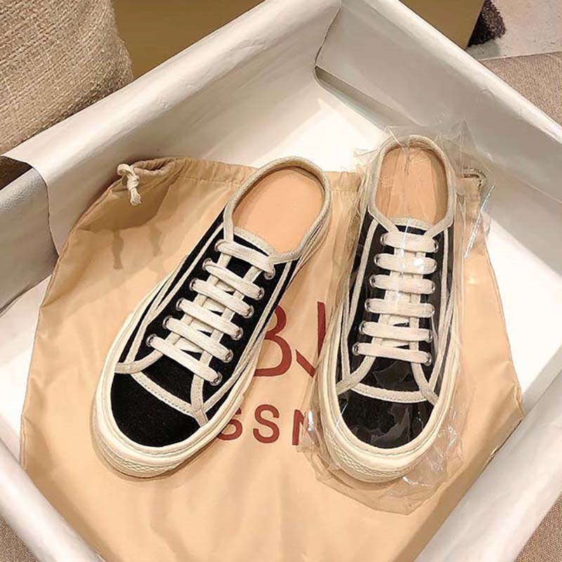 Half Slippers Women's Outer Wear Shoes Summer Casual Lazy One-foot Flat Shoes Canvas Shoes